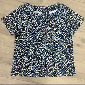 Rafaella Multicolor Animal Print Short Sleeve Top Shirt Size Large